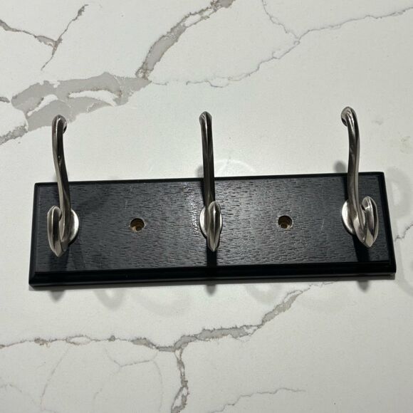 Black Decorative Scroll Die-cast Zinc Metal Silver 3-Hook Wall Hooks Fiberboard - Picture 2 of 10